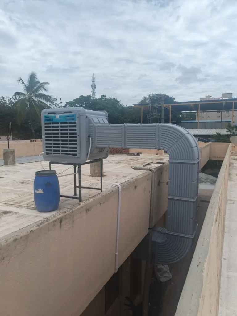 Amma's Pastries Terrace Evaporative Cooler Unit on Structural Steel Stand